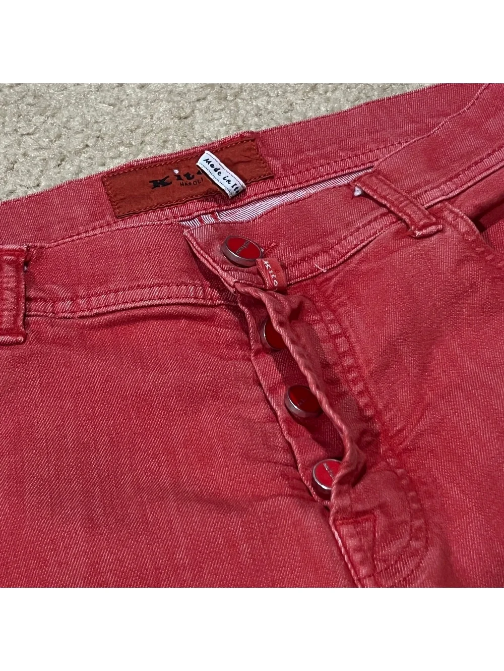 Kiton Mens Red Stretch Jeans Size 33